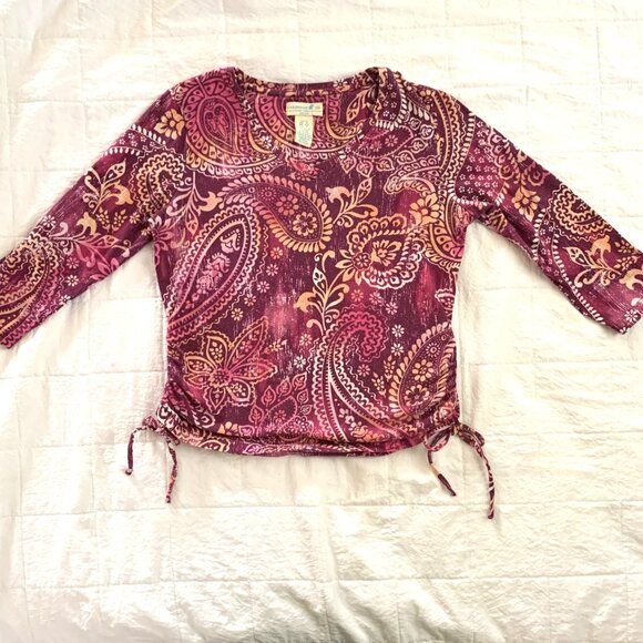 Caribbean Joe Floral Paisley Side-Cinch Top – Petite Small - Picture 4 of 6